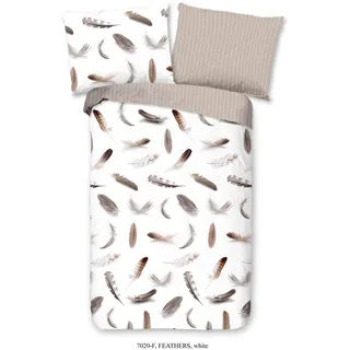 Bettwäsche , Weiß, Sandfarben , Textil , Federn , 140x200 cm , Oeko-Tex® Standard 100, BCI (Better Cotton Initiative) , atmungsaktiv, weiche und anschmiegsame Oberfläche , Heimtextilien, Bettwäsche & Leintücher, Bettwäsche, Flanell-Bettwäsche