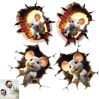 Zpeiran 3D Süße Mauseloch Wandaufkleber,4 Stück Mauselochwandaufkleber,Wandtattoo Mauseloch Wandsticker Bnehmbare Wandaufkleber Zum Abziehen Und Aufkleben für Arbeitszimmer, Wohnzimmer, Küche