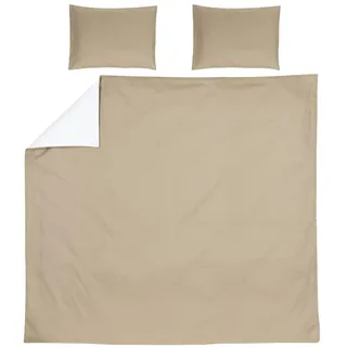 Meyco Home Uni Bettwäsche Doppelbett (Baumwolle, atmungsaktives Material, einfache Pflege, praktischer Einschlagstreifen, Maße: 240 x 200/220 cm), Taupe/Cremeweiß