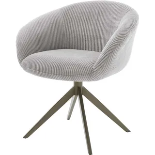 DeLife Drehstuhl Vinka-Flex mit Armlehnen Cord Silbergrau Kreuzgestell breit Effektfinish Titan 360° drehbar Wippfunktion Taschenfederkern, Esszimmerstühle