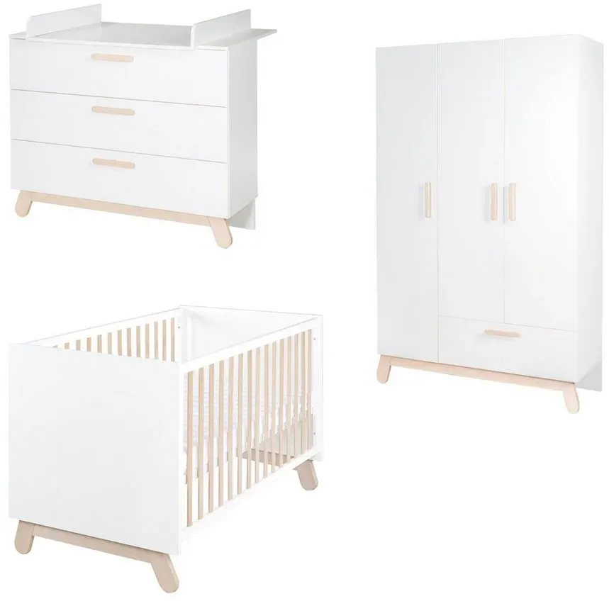 Bild von roba® Babyzimmer-Komplettset »Clara, Weiß«, (Set, 3 tlg., Kinderbett, Kleiderschrank, Wickelkommode, mit Kinderbett, Kleiderschrank & Wickelkommode; Made in Europe