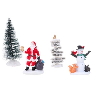 Toyland® Mini-Sammelfigur aus Kunstharz – Dorf-Szene Zubehör – Weihnachtsfiguren (Weihnachtsmann, Schneemann, Baum und Nordpol-Schild: 10cm x 4cm