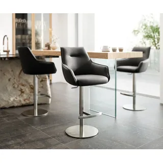 DeLife Barstuhl Alja-Flex Echt-Leder Schwarz Drehfuß höhenverstellbar Edelstahl drehbar Taschenfederkern