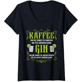 Damen Lustiger Gin Tonic Spruch Kaffee & Gin Lösen Meine Probleme T-Shirt mit V-Ausschnitt