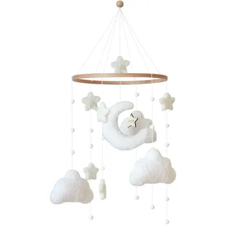 Mobile Baby Holz Mobile Babybett Bettglocke Windspiel baby mit Mond Wolken Sterne Baby Mobile Spielzeug, Babyzimmer Dekoration Geschenk für Mädchen Jungen(CC)