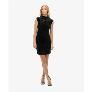 Superdry für Damen. W8011934A Samt-Bodycon-Kleid schwarz (XS), Lässig, Party, Polyester, Ärmellos / Hosenträger