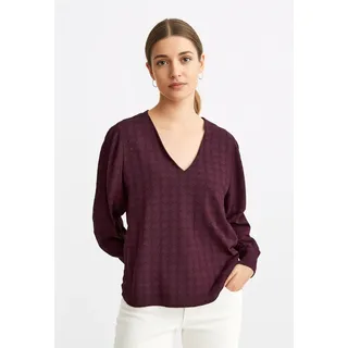 Langarmshirt VERO MODA "VMBECCA LS V-NECK LACE TOP JRS NOOS", Damen, Gr. S, rot (winetasting), Jersey, Obermaterial: 100% Polyester, unifarben, normal, V-Ausschnitt, Shirts Langarmshirt