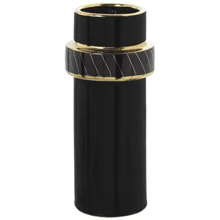 Tischvase mit Keramikrohrform in Schwarz und Gold, 11 x 25 cm