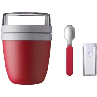 Mepal Set Lunchpot Faltbarer Löffel Ellipse – Nordic Red – praktischer Müslibecher und Behälter für Transport von Lebensmitteln