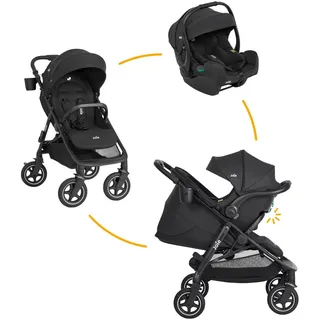 Joie Kinderwagenset , Schwarz , Textil , 2-teilig , 58.5x108x97 cm , EN 1888, UV 50+, ECE R 129 i-Size , abnehmbarer und waschbarer Bezug, ergonomischer Tragebügel, feststellbare Schaukelfunktion, Flugzeugzulassung, Gurtlängenverstellung, höhenverstellbare Kopfstütze, integriertes Gurtsystem, optimaler Aufprallschutz, schnell und leicht im Auto montierbar, 3-Punkt-Gurt , Baby on Tour, Kinderwagen, Kombikinderwagen