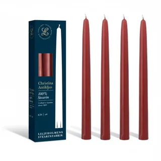 4er Set Dinnerkerzen, rot - 100% Stearin, warme dunkelrote, bordeaux rot - Stabkerzen Ø 21 × 255 mm aus Schweden, tropffrei & rußarm, RAL & Nordic Swan zertifiziert, elegante Deko für Tisch & Advent