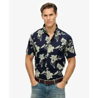 Superdry für Herren. M4010947A Blaues Hemd mit Hawaii-Print (S), Lässig, Modal, Kurzarm, Marine