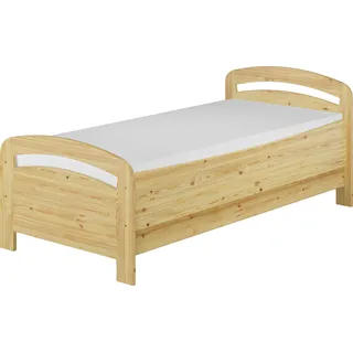 Seniorenbett extra hoch Einzelbett 90x200 Kiefer Massivholz Holzbett Zubehör wählbar V-60.43-09Rollrost und Matratze inkl. - Naturbelassen