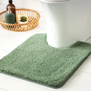 MIULEE Badematte Toilett Badteppich U Förmige rutschfest Grün 50x60 cm | Weiche Deko Matte Fußmatte Flauschig Teppich Waschbar Badteppich Badvorleger Badezimmerteppich für WC Badezimmer
