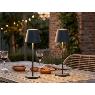 2er SET Outdoor Akku Tischlampen Schwarz ohne Kabel mit USB Ladestation