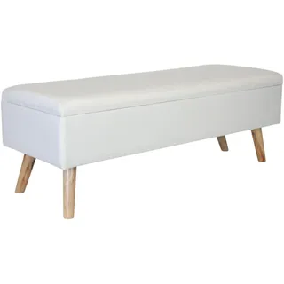 Relaxdays Sitzbank Leinen, Stauraum, HxBxT: 40 x 110 x 40 cm, Holzfüße, gepolsterte Truhenbank Schlafzimmer, Flur, weiß