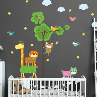 Wandsticker Kinder Dekoration Babyzimmer Wandtattoo Kinderzimmer Wandaufkleber Saltimbanken Waldtiere Wandaufkleber H60 x 90 cm