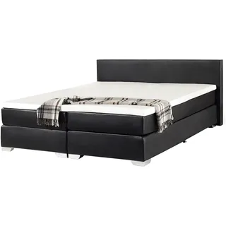 Beliani Boxspringbett Kunstleder Schwarz 180 x 200 cm Glamour - Schwarz, Silber