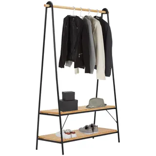 Carryhome Garderobenständer , Schwarz, Kieferfarben , Holz, Metall , Kiefer , vollmassiv , 111.5x170x45 cm , Schuhablage, standfeste Füße, Hosenhalter, Jackenhalter , Holzmöbel, Garderobe Holz, Kleiderständer Holz