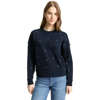 Sweatshirt TOM TAILOR DENIM, Damen, Gr. XL, navy pink heart embroidery, Sweatware, Obermaterial: 100% Baumwolle, bedruckt, loose fit normal, Rundhals, Rippbündchen, Sweatshirts Sweatshirt, mit All-Over Print