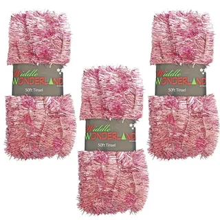 Widdle Gifts Weihnachtsbaum 3er Set 50ft x 3cm Tannenzapfen Girlande Pink