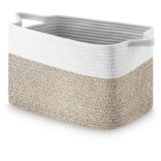 Cexovo Aufbewahrungskorb Geflochten,Korb Aufbewahrung,Storage Basket,Aufbewahrungs korb aus Baumwollseil,Baumwolle Korb Handtuch und Wäschekorb Geflochten für das Bad,33x25x23 cm,Jute & Weiß