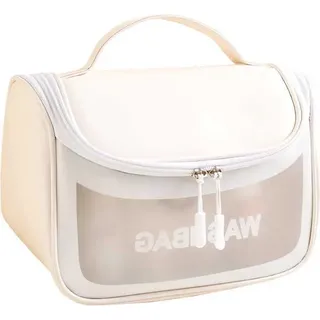 EDIBAZZAR | Wasserdichte, große, transparente und geräumige schwarze Kosmetiktasche für Damen und Herren - Weiß