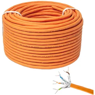 Premium X 50m CAT 7 Netzwerkkabel LAN Kabel Verlegekabel Ethernet Installationskabel 10 Gbit/s AWG23 S/FTP - reines Kupfer LSZH BauPVO Klasse Eca Datenkabel Simplex - Orange