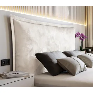 Polsterbett Sofia 200x220 cm mit Bettkasten – Samt Velvet Piano 01 Cremeweiß, Kopfteil mit Kissenoptik & Paspel, Luxus Stauraumbett - Weiß