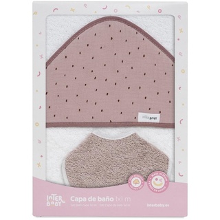 Baby BadePoncho 1x1 m · Bademantel Kapuzenbademantel MUSSELIN "Puntos weiß rosa" für Neugeborene · 100% Baumwolle & Runder Lätzchen 20x20 cm · INTERBABY