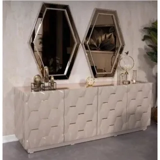 Kommode Schubladen Holz Sideboard Spiegel 3tlg Massiv Kommoden Wohnzimmer Neu - Beige