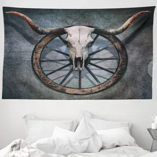 ABAKUHAUS Wagenrad Wandteppich, West-Schädel aus Weiches Mikrofaser Stoff Waschbar ohne Verblassen Digitaldruck, 230 x 140 cm, Mehrfarbig