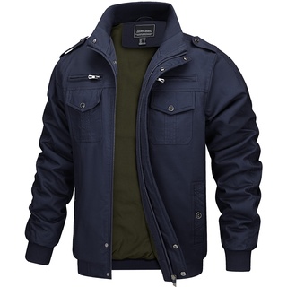 MAGCOMSEN Herren Cargo Jacke Frihling Pilotenjacke Stehkragen Übergangsjacke Casual Feldjacke Leicht Arbeitsjacke, Navy S