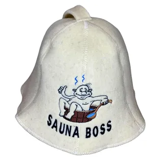 Saunahut aus 100% Wollfilz, bestickt mit lustigem Logo, Saunaboss, um Ihren Kopf vor Hitze zu schützen