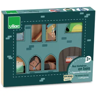 Vilac - Meine Geschichten aus Holz, Burg Fort – 6 Holzfiguren: Ritter, Drache, Prinzessin, Katapult, Pferd und Zauberer – Lernspiele für Kinder – ab 3 Jahren – 3501
