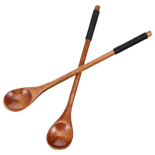 Yuanchu Honiglöffel Holz, 2 Stück 20cm Lange Löffel Holzlöffel Klein mit umwickeltem Griff, Mini Kaffee Rühren Suppenlöffel Teelöffel Dessert Mischen Honig Marmelade japanischen Stil Küchengerät