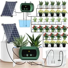 Solar Bewässerungssystem Automatische Set, Garten Tröpfchenbewässerung system, Solarbetriebenes Tropfbewässerungsset mit Wassersensor, Selbstbewässerungsgeräte mit Timer für Gewächshaus Garten Balkon