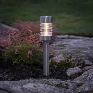 LED Solar-Wegeleuchte ,Terni', Edelstahl, Dämmerungssensor, warmweiß, 42cm - Silber, Transparent