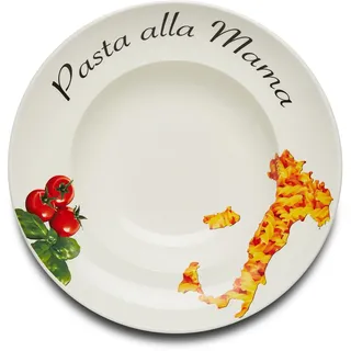 KHG Pastateller, extra groß mit 30 cm Durchmesser in Pasta alla Mama Print | perfekt für Gastro und Zuhause, hochwertiges Porzellan, Suppenteller, Salatteller, spülmaschinengeeignet, praktisch