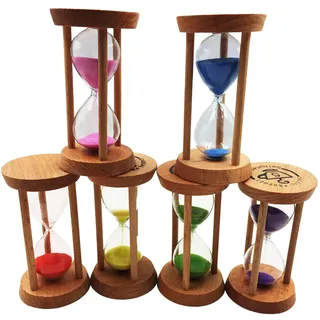 Sharplace 6 Stück Bunte Sanduhren Set für Kinder | Buntes Holz Sanduhr aus Glas, Hourglass Sand Timer, Glas Visueller Timer für Zuhause, Koche, Klassenzimmer, Kinderzimmer
