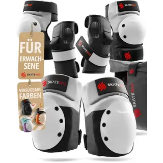 SKATEWIZ Schoner Inliner Erwachsene - Inliner Schoner Erwachsene - Knieschoner Ellenbogenschützer - Skate Protektoren Schutzausrüstung - Schützer Damen Herren - SHIELD Größe L Grau Weiß