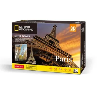 Cubic Fun CubicFun 660998 National Geographic 3D Puzzle, Eiffelturm, Eiffel Tower 3D Modell Bastelset mit 80 Teilen, Modellbausatz für Kinder ab 8 Jahren