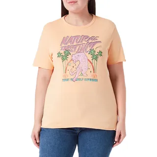 ONLY Women's ONLLUCY REG S/S Palm Tiger TOP Box JRS T-Shirt, Orange Chiffon/Print:Natural, M