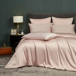 Luowei Bettwäsche 155 x 220 cm Rosa Bambus Polyester Bettwäsche Set Ästhetik Komfort Kühlung Bettbezüge Oeko-TEX Zertifizierung Bettwäsche mit Reißverschluss und 2 Kissenbezüge 80x80cm