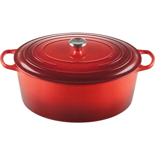 Le Creuset Signature Gusseisen-Bräter mit Deckel, Ø 40 cm, Oval, Für alle Herdarten und Induktion geeignet, Volumen: 13,9 l, 10,025 kg, Kirschrot, 21178400602430