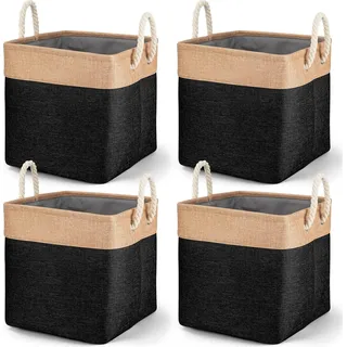 Aufbewahrungskorb Große Stoff Aufbewahrungsboxen - Faltbarer Organizer mit Griffen - Kleidung Spielzeug Würfel - Für Schränke Regale - Schwarzes Set von 4