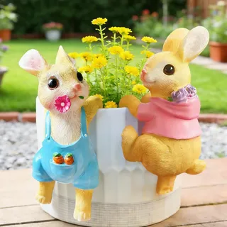 shallyong 2 Osterhase Gartendeko für Draußen, Hase Blumentopfhänger Figuren, Osterhase Gartenfiguren, Oster Gartenfigur, Oster Gartendeko Statuen, Hase Lustig Gartenstatuen, Frühling Gartenfiguren