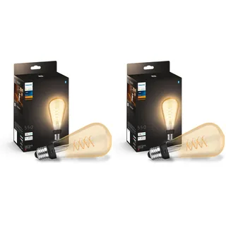 Philips Hue White E27 Große Edison Filament ST72 550lm, warmweißes Licht, dimmbar, steuerbar via App, kompatibel mit Amazon Alexa (Echo, Echo Dot), 2er Pack