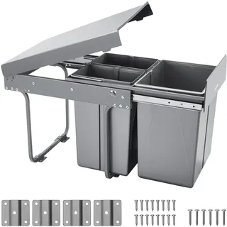 VEVOR ausziehbarer Mülleimer Abfallbehälter für Küchenschränke (20+10+10 L) Mülleimer unter der Spüle, Küchenmülleimer für die Untermontage, mit Vollauszug-Schiebesystem aus Metall und Griff