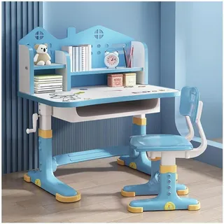 Kinder Schreibtisch Stuhl Set höhenverstellbar Schublade Bücherregal Blue - Blau